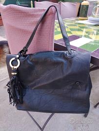 borsa in vera pelle nera con tracolla