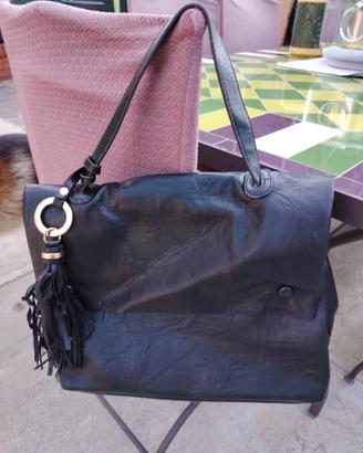 borsa in vera pelle nera con tracolla