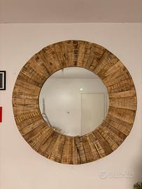 Specchio rotondo 120 cm in legno di mango