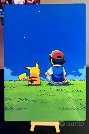 Poster Metal Pokemon Pikachu e Ash sotto le stelle