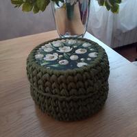 cestino scatola in fettuccia ad uncinetto 