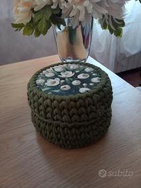 cestino scatola in fettuccia ad uncinetto 