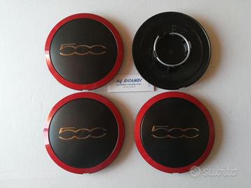 Set 4 coprimozzo bordo rosso Fiat 500 Cinqucento