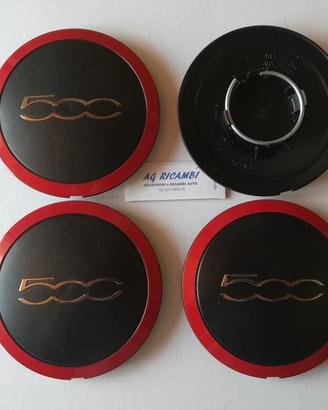 Set 4 coprimozzo bordo rosso Fiat 500 Cinqucento