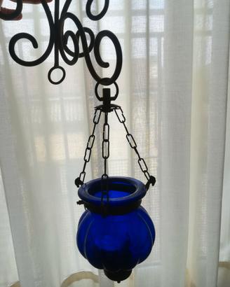 Porta candele blu da appendere