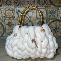 Borsa fatta a mano bianca e oro accessori inclusi