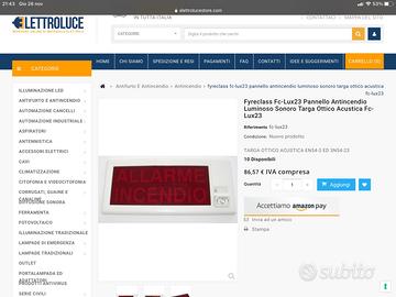 Pannello antincendio luminoso sonoro targa