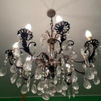Lampadario vintage in ottone e cristalli 8 bracci