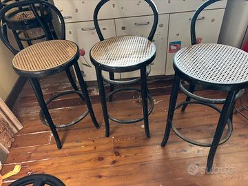 Sgabelli vintage in faggio con sedute in paglia