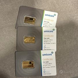 3 Lingotti d’oro Umicore da 2,5 g