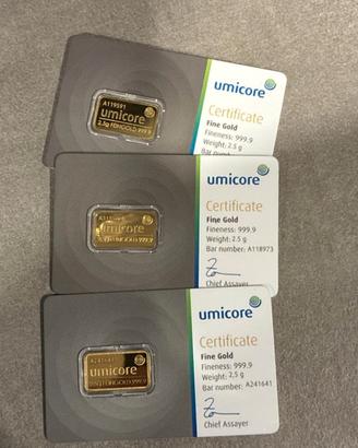 3 Lingotti d’oro Umicore da 2,5 g