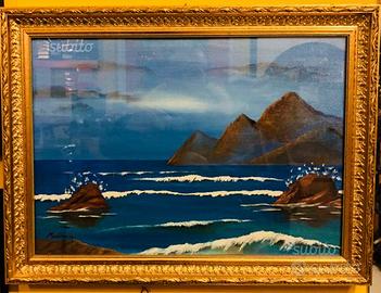 Acrilico su tela in cornice legno oro 50 x 38