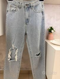 Jeans mom fit strappati chiari - vita alta denim