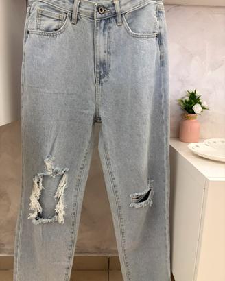 Jeans mom fit strappati chiari - vita alta denim
