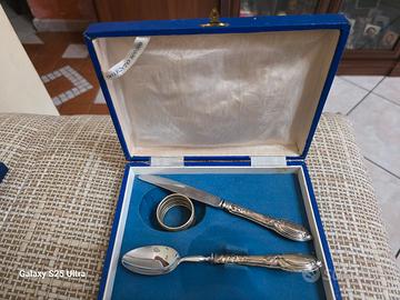 Set Battesimo/Bimbo Vintage in Argento 800 e Lama 