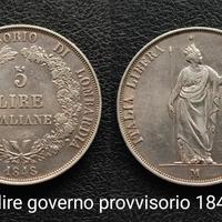 5 lire 1848 governo provvisorio 