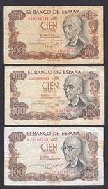 tris banconote 100 pesetas 1970 Spagna