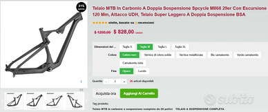 Telaio mtb M Spcycle M868 29er con escursione 120