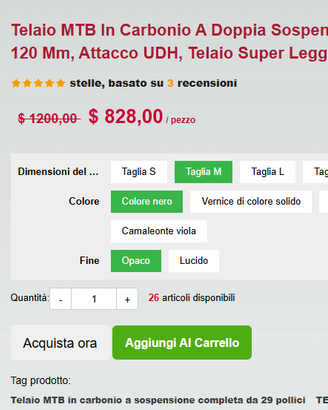 Telaio mtb M Spcycle M868 29er con escursione 120