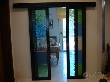 Porta scorrevole 2 ante con 10 vetri Murano 40x40