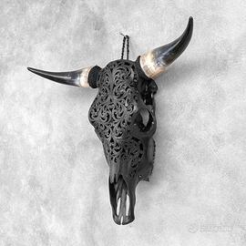 Teschio di toro intagliato - Motivo Balinese