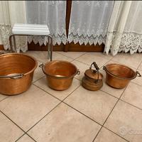 4 paioli in rame vintage