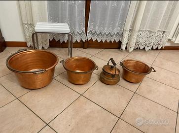 4 paioli in rame vintage