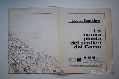 Mappa Vintage 1991 Carso Trieste meridiano Grotte