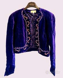 Giacca coprispalle in velluto viola con perline