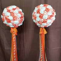 N.2 Alberelli a Sfera di Rose in Raso Decorazione