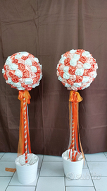 N.2 Alberelli a Sfera di Rose in Raso Decorazione