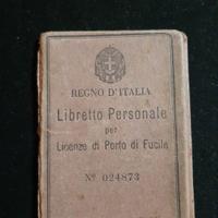 Libretto Licenza Porto D'armi 1941 Regno D'Italia 