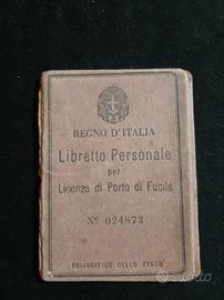 Libretto Licenza Porto D'armi 1941 Regno D'Italia 