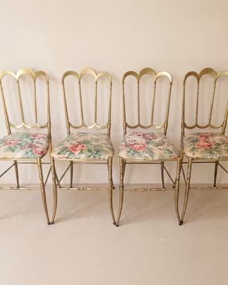 Set 4 sedie vintage Chiavarina ottone dorato