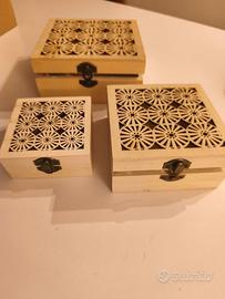 Set 3 scatole legno traforato motivo mandala