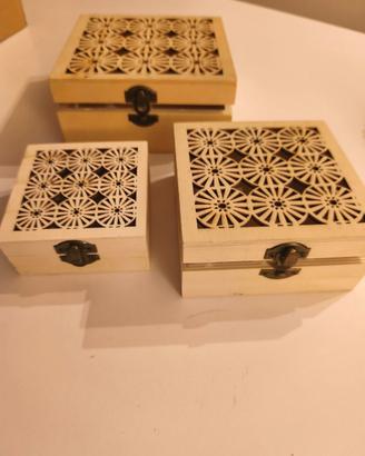 Set 3 scatole legno traforato motivo mandala