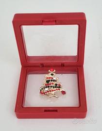 Spilla albero di Natale natalizia multicolore oro 