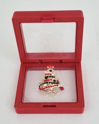 Spilla albero di Natale natalizia multicolore oro 