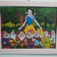 targa in legno quadro Biancaneve cornice rosa