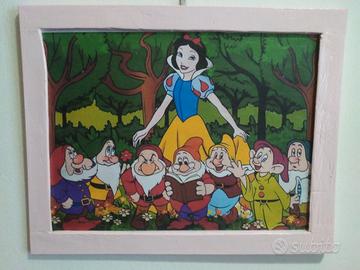 targa in legno quadro Biancaneve cornice rosa