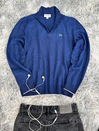 Maglione Lacoste Mezza Zip Lana e Seta Blu