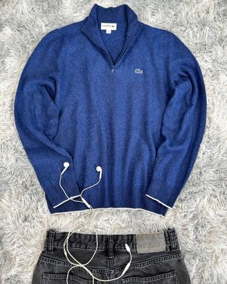 Maglione Lacoste Mezza Zip Lana e Seta Blu