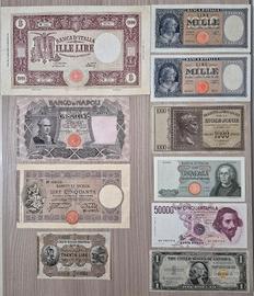 Lotto 10 banconote Italiane rare, una è straniera