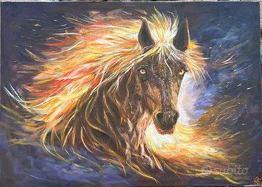 Quadro cavallo con criniera di fuoco
