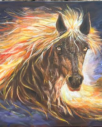 Quadro cavallo con criniera di fuoco