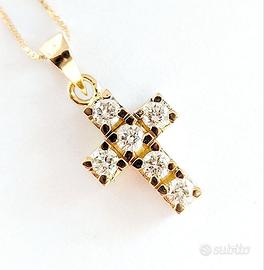 Collana  pendente Croce Diamanti ct 0,34 Oro  18kt
