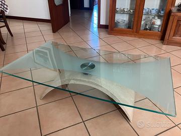 Tavolino cristallo e trravertino