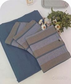 Completo: copripiumino blu+ 3 federe misto lino 