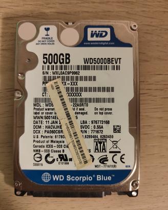 hard disk WD 500gb 2.5 " 