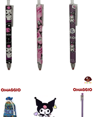 set 3 penne Kuromi cancelleria kawaii più OMAGGIO